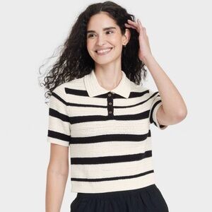 Universal Thread Striped Crochet Sweater Polo Top Small